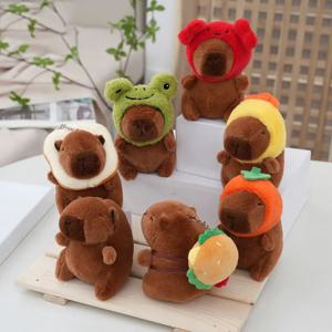 귀여운 여러 가지 빛깔의 플러시 Capybara 키 체인 장난감 만화 Capybara 헤드 기어 Capybara 인형 액세서리 기니피그 푹신한 동물 인형