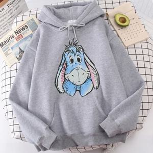 만화 여성 후드 위니 푸우와 허니 Eeyore 후드 탑 긴 소매 주머니 패션 후드 겨울 스웨터