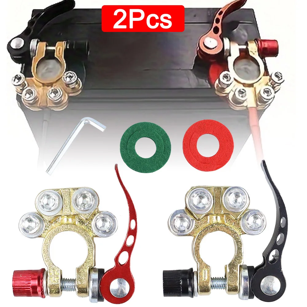 2Pcs 자동차 배터리 터미널 커넥터 퀵 릴리스 연결 해제 12V 24V SAE/JIS 유형 자동차 용 포지티브 네거티브 배터리 케이블 끝