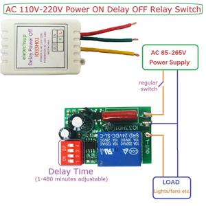 1-480Min 타이머 조정 가능한 연결 해제 지연 컨트롤러 AC 110V 220V 전원 켜기 지연 끄기 릴레이 스위치 AC 220V 7A 전압 출력