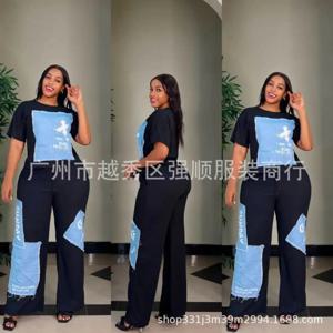 2025 새로운 여성 스트라이프 인쇄 2 조각 세트 Tracksuit 여성 캐주얼 플러스 사이즈 Office 레이디 탑과 넓은 다리 바지 여성을위한 설정