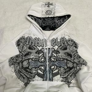 2000년대 Affliction 까마귀 레트로 고딕 해골 특대 지퍼 까마귀 남성 여성 힙합 캐주얼 운동복 성격 까마귀 코트