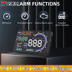 AD obd a8 자동차 헤드 업 디스플레이 5.5 ''obd2 hud 디지털 속도계 타코미터 앞 유리 프로젝터 속도 수온 rpm 알람