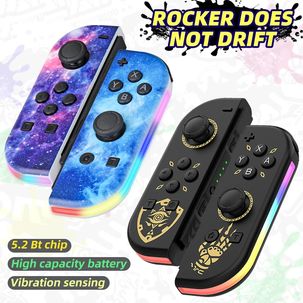 NS 스위치 조이콘 컨트롤러 게임 컨트롤러용 핸드 스트랩 RGB 라이트가 있는 왼쪽 및 오른쪽 Bluetooth 호환 게임 컨트롤러