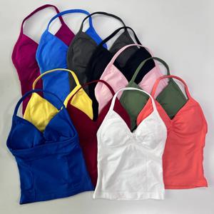 Impact Longline Strappy Gym Top 등받이가 없는 체육관 의류 여성 Scrunch 이동식 컵이 있는 내장 브래지어 요가 탱크 탑