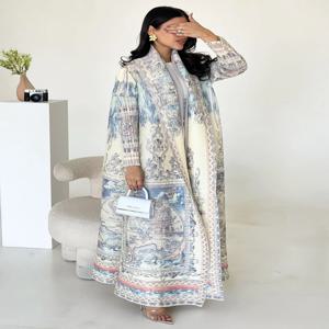 아라비안 두바이 Pleated 가운 코트 여성을위한 공식 패션 의류 럭셔리 저녁 긴 가운 여성 플러스 사이즈 긴 소매 코트