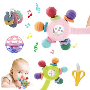 아기 장난감 0 6 개월 딸랑이 Teether 개발 게임 감각 장난감 부드러운 실리콘 Teether 신생아 아기를위한 씹을 수있는 12 개월