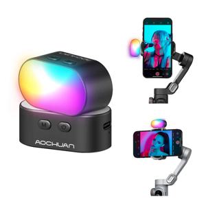 AOCHUAN RGB 마그네틱 필 라이트, 짐벌 LED 비디오 사진 라이트, 3 밝기, 7 색상 조정, 휴대폰 셀카 라이브용