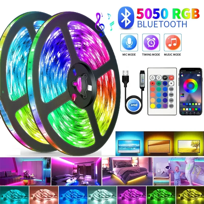 5V Usb Led 조명 룸 5050 Rgb Led 스트립 5 10 미터 다이오드 테이프 게이머 장식 얼음 문자열 바 조명 접착제 Led 리본