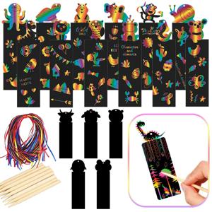 12pcs 매직 긁는 북마크 대나무 스틱 펜 밧줄 긁는 무지개 어린이 퍼즐 그리기 장난감 수제 DIY 아트 TMZ