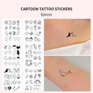 6pcs 방수 임시 문신 스티커 미니멀리스트 문신 패턴 성격 가짜 문신 여성 남성 일회용 문신 스티커