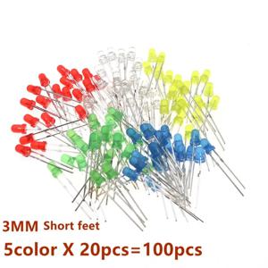 LED 다이오드 모듬 키트, 화이트 그린 레드 블루 옐로우 웜 화이트, DIY 발광 다이오드 F3, 5 가지 색상, 각 20 개, 100 개, 3mm