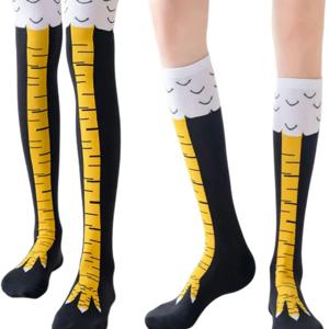 선택 검은 재미 있은 닭 다리 양말: 24 인치 무릎 양말 12 인치 송아지 양말 여성을위한 참신 파티 선물 남성과 어린이 스타킹