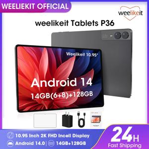 Weelikeit 안드로이드 14 태블릿, 10.95 인치, 14GB, 128GB, 8 코어 프로세서, 1920x1200 FHD, Incell 5 + 13MP, 듀얼 캠, GPS, WiFi6, 7000mAh 배터리