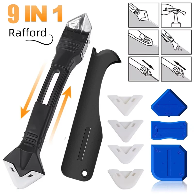 9 in 1 9pcs 실리콘 리무버 실란트 부드러운 스크레이퍼 코킹 피니셔 그라우트 키트 도구 바닥 금형 제거 핸드 툴 세트