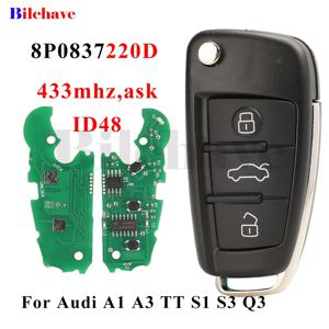 Jingyuqin 433Mhz ASK ID48 칩 8P 0837220 아우디 A1 A3 TT S1 S3 Q3 2005+ 8P0 837 220 D 플립 포브 제어용 D 원격 자동차 키