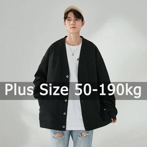 남성용 플러스 사이즈 스웨터 가디건, 니트 상의, 단색 긴팔 스웨터, 빅 사이즈 남성 의류, 가을 겨울, 9XL, 8XL, 50-190kg