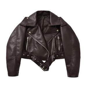 Ailegogo 새 봄 가을 여성 빈티지 느슨한 벨트 가짜 가죽 자켓 streetwear 여성 레트로 모토 바이커 코트 아웃웨어