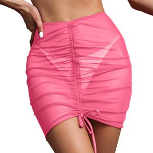여성용 쉬어 비치 스커트 커버 업, 비치 랩 비키니, 반짝이는 랩, 수영복 메쉬 드로스트링