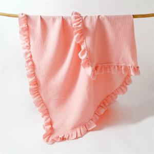 아기 단색 거즈 담요, 어린이 담요, 접은 가장자리, 아기 목욕 수건, 스카프, 담요, 슬림, 통기성, 신제품