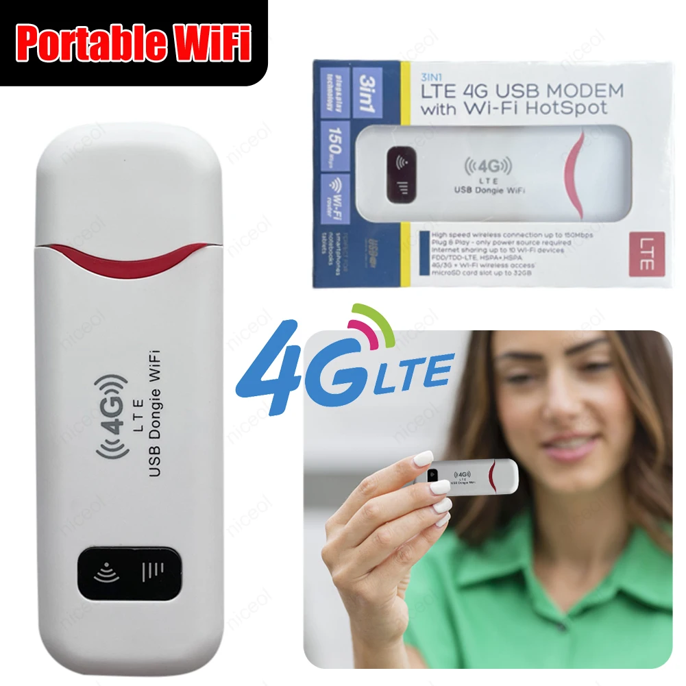 휴대용 와이파이 USB 모뎀 스틱 4G LTE 와이파이 라우터, 150Mbps SIM 카드 슬롯, 와이파이 동글 4G 카드 라우터, 노트북용 UMPC MID 장치