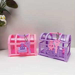 1pc 핑크/퍼플 귀여운 메이크업 상자, 잠금 장치가있는 플라스틱 장난감 상자, 보물 상자 보석 케이스, 장식 장식 케이스 소녀 드레싱
