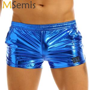Mens Shiny Metallic 라텍스 복서 반바지 저층 성능 Rave Clubwear 의상 남성 Clothings 러닝 반바지 트렁크 하의
