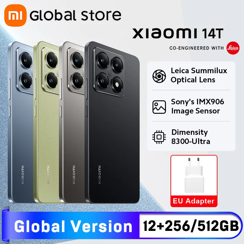 글로벌 버전 샤오미 14T 5G 스마트폰, 12GB RAM MediaTek Dimensity 8300-Ultra 144Hz AI 디스플레이, 50MP 67W HyperCharge NFC