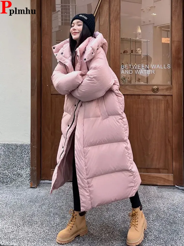 겨울 후드 따뜻한 핑크 롱 파카 Chaqueta 한국 코튼 패딩 방풍 Parcas 오버코트 캐주얼 스노우웨어 New Women Jaquetas