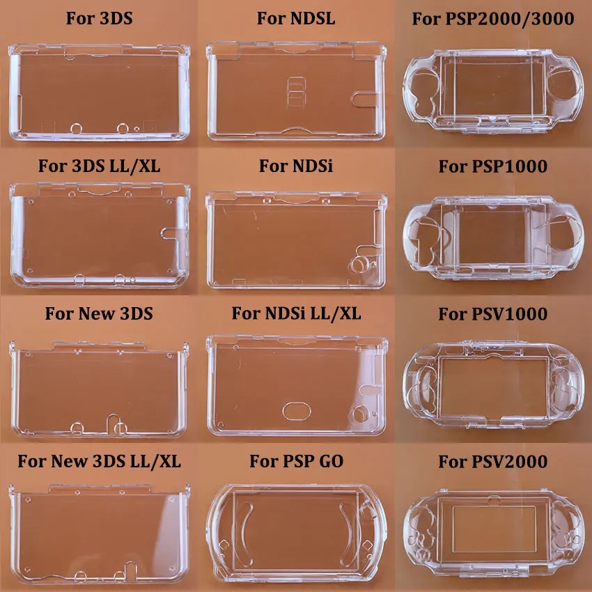 1pcs 플라스틱 투명 크리스탈 하드 쉘 케이스 커버 3DS 용 새로운 3DS XL LL NDS Lite NDSL NDSi XL LL GBA SP PSP PSV 1000 2000