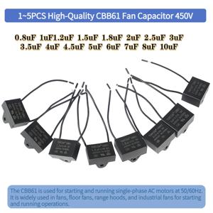 1PCS CBB61 450V 시작 커패시터 0.8/1/1.2/1.5/1.8/2/2.5/3/3.5/4/4.5/5/6/7/8/10 미크로포맷 팬 천장 배기 모터 실행 커패시터 CBB61