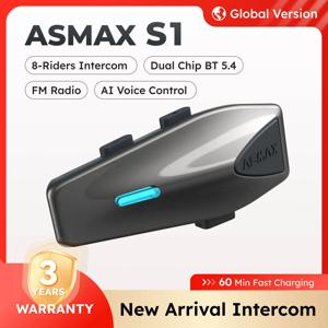 ASMAX S1 블루투스 오토바이 인터콤, FM 라디오, 소음 제거, 방수, 8 라이더 인터폰, 헬멧 헤드셋, 한국어 음성 안내 스노모빌/스키/ATV에 적합합니다