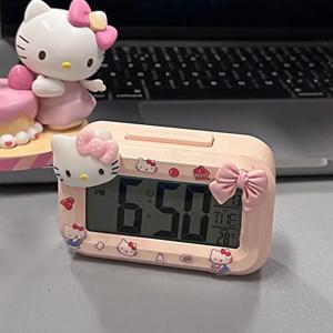 Sanrio 헬로 키티 알람 시계 만화 미니 키티 고양이 야광운 알람 시계 기숙사 데스크탑 장식 학생 알람 시계