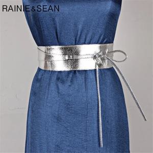 RAINIE SEAN 여성용 PU 가죽 벨트, 부드러운 와이드 벨트, 셀프 타이 랩, 웨딩 디자이너, 여성용 드레스 벨트, 패션 커머밴드
