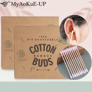 100pcs 귀 청소 스틱 대나무 문신 립스틱 면봉 마이크로 브러쉬 더블 엔드 귀 지팡이 나선형 면봉 귀 케어