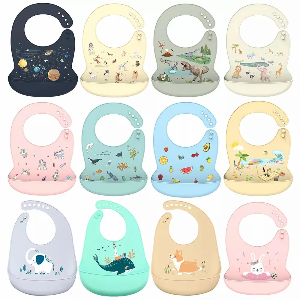실리콘 Babi Bib 방수 타액 떨어지는 바나나 Bibs 만화 신생아 먹이 부드러운 식용 앞치마 아기 조절 Burp 스카프
