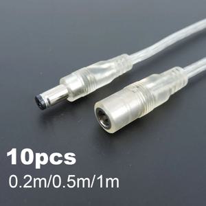투명 암 수 DC 전원 어댑터 피그테일 케이블, 5.5x2.1mm, 12V 잭 커넥터, LED 스트립 조명용 익스텐션 코드, 10 개