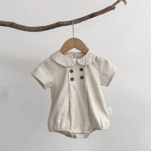 여름 유아 어린이 스트라이프 바디 슈트 소년 느슨한 턴 다운 칼라 점프 슈트 소녀 아기 얇은 크롤링 옷 Onesie Clothes 원피스