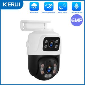 KERUI 야외 듀얼 렌즈 PTZ 6MP POE IP 카메라 홈 보안 카메라 비디오 CCTV 감시 Onvif iCSEE 카메라 듀얼 스크린