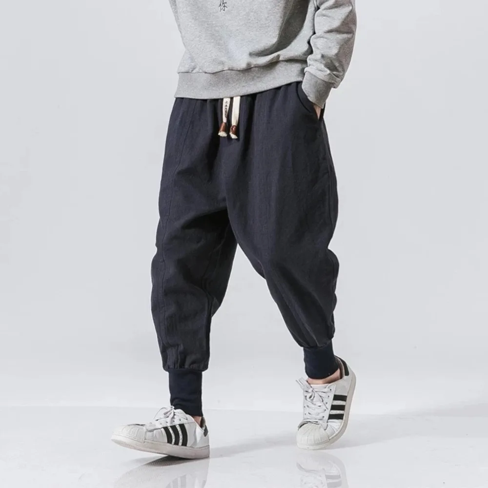 코튼 린넨 하렘 바지 남성 streetwear 조깅 새로운 헐렁한 드롭 가랑이 바지 캐주얼 바지 남성 스웨트 팬츠