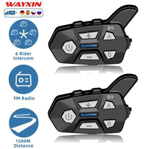 WAYXIN R9 오토바이 인터콤 헬멧 헤드셋 6 라이더, BT5.0 통신 인터폰, Intercomunicador Moto, 방수 FM 라디오