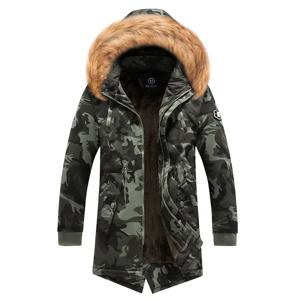 남성의 긴 파카 위장 재킷 겨울 후드 벨벳 두꺼운 방풍 남성 따뜻한 새 브랜드 코트 Mens Camo Parka Coat