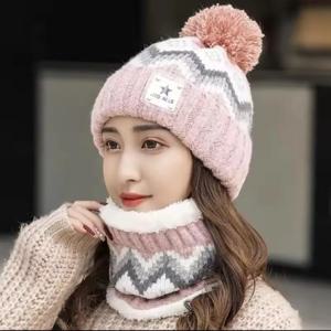 2PCS 겨울 여성 플러시 벨벳 모자 목 따뜻한 모자 스카프 세트 Beanies 사이클링 Windproof 모자 야외 귀 보호
