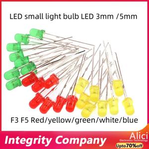 100pcsF3 F5 3mm 5mm LED 전자 키트 빨간색 노란색 녹색 흰색 파란색 발광 다이오드 물 맑은 빛 다이오드 세트