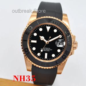 Corgeut 패션 일본 24 보석 NH35 40mm 시계 로즈 골드 자동식 남자 시계 Miyota YM Brushed Ceremic 베젤 고무 밴드