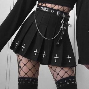 블랙 하이 웨스트 미니 스커트 펑크 플리츠 빈티지 스커트 고딕 streetwear 크로스 프린트 플리츠 여성 스커트 로리타 하라주쿠 스커트