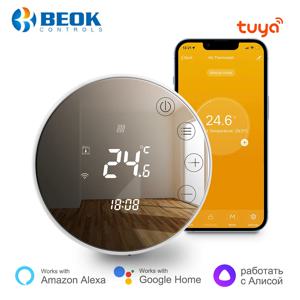 Beok 스마트 홈 온도조절기 투야 와이파이 따뜻한 바닥 난방 가스 보일러, 알렉사 얀덱스 앨리스 온도 컨트롤러, 둥근 거울