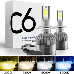 2x H7 LED H11 H4 Hi/Lo H1 H3 H8 HB1 HB3 HB4 HB5 HIR2 H13 H27 9005 9006 자동차 헤드라이트 전구 3000K 6000K 8000K COB C6 자동차 조명