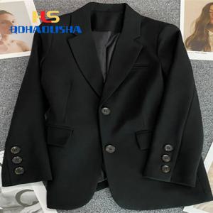여성 자켓 한국 패션의 새로운 작은 정장 탑 브라운 정장 코트 옷 여성을위한 느슨한 스트레이트 기질 슬림 블레이저