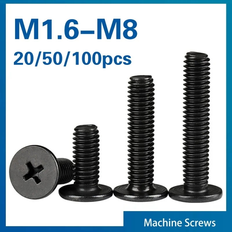 10/ 20/ 50pcs 검정색 304 스테인레스 스틸 크로스 필립스 초박형 플랫 웨이퍼 헤드 나사 CM M1.6 M2 M2.5 M3 M4 M5 M6 노트북 용